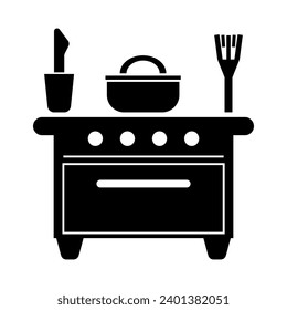 Icono negro de cocina sobre fondo blanco