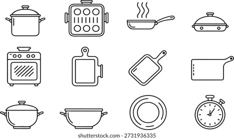 Kitchen black line on white background black and white line cooking utensils appliances