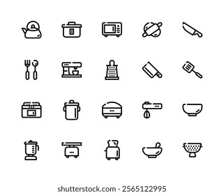 Kitchen Black Outline Icon. Restaurant Tools and Equipments Icon Theme. 