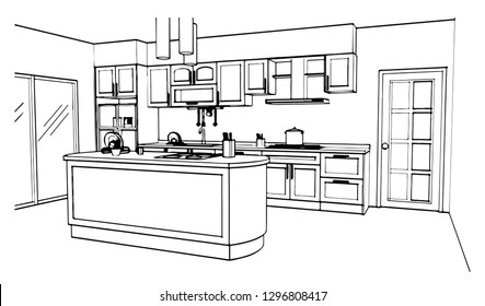 kitchen black and white sketch design