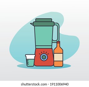 kitchen blender appliance and bottle line and colors style icon vector illustration design