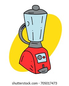 Kitchen blender cartoon hand drawn image. Original colorful artwork, comic childish style drawing.