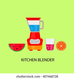Kitchen blender flat design Ã¼ith fruits and glass of juice