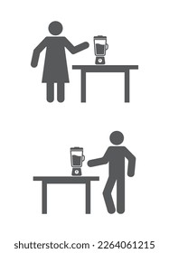 Kitchen blender on table with person man and woman icon