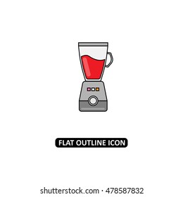 Kitchen blender with red liquid. Kitchen blender flat line icon.