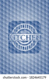 Kochnische blaues Emblem mit geometrischem Hintergrund. Vektorgrafik. Detaillierte Angaben. 