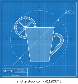 kitchen Blueprint icon of cup with lemon 