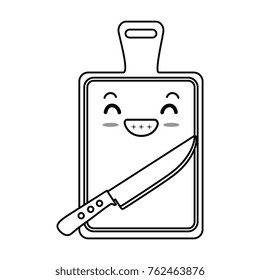kitchen board with knife kawaii character