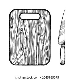 kitchen board and knife vector hand drawing. vintage sketch isolated
