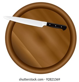 Kitchen board with a kitchen knife. Vector illustration.