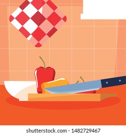 kitchen board with paprika and knife