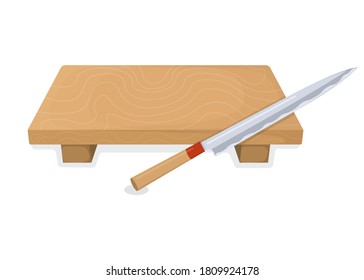 Kochplatte mit scharfem Messer, Cartoon-Stil einzeln auf Weiß, flache Vektorgrafik. Symbol für Kochartikel.