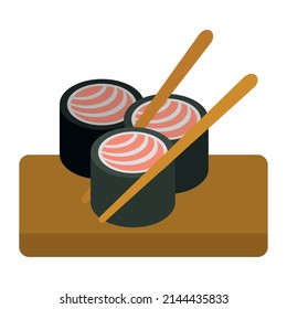kitchen board with sushi japanese food