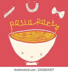 Küchen Körper Pasta Party Essen Schüssel Abendessen Küche Kochnische grafische Slogan T-Shirt Vektorgrafik Kunstwerk