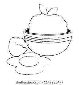 kitchen bowl with mashed potatoes and egg broken