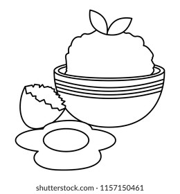 kitchen bowl with mashed potatoes and egg broken