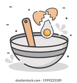 kitchen bowl with spoon and broken egg