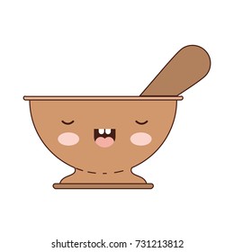 kitchen bowl with spoon colorful kawaii silhouette vector illustration