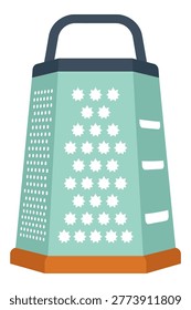 Kitchen box grater with large and small holes for grating cheese, vegetables, and other food items.