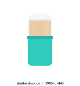 kitchen box with toothpicks in cartoon flat style isolated on white background, wooden, bamboo sticks, dental care, vector illustration