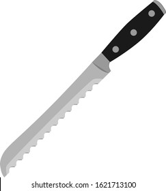 Kitchen bread knife on a white isolated background. Vector illustration on the theme of kitchen utensils.