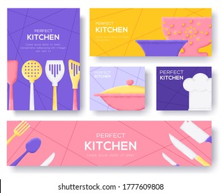 kitchen brochure flyer, magazines, poster, book cover, banners. invitation cards concept background. Layout illustration modern slider page. Grain texture and noise effect. 