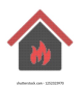 Kitchen building halftone dotted icon. Halftone array contains round dots. Vector illustration of kitchen building icon on a white background.