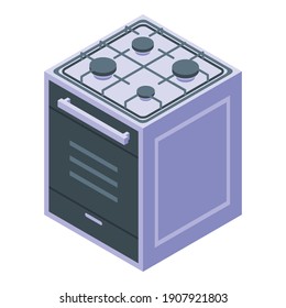 Kitchen burning gas stove icon. Isometric of kitchen burning gas stove vector icon for web design isolated on white background