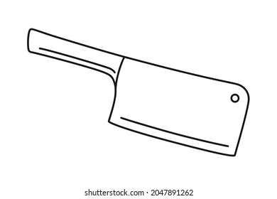 Kitchen butcher knife or meat cleaver in vector icon