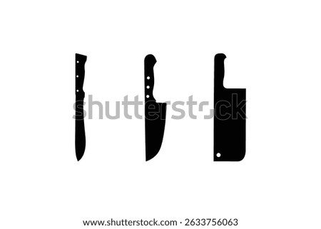 Kitchen and Butcher Knife Silhouette Vector Set Black and White Icon Collection for Culinary Tools and Cooking Design Elements on White Background