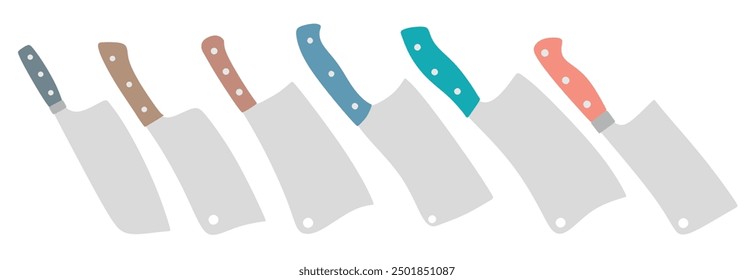 Kitchen butcher knife vector set cute cartoon style.