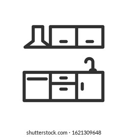 Kitchen Cabinet, furniture, linear icon. Editable stroke