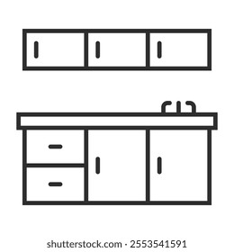 Kitchen cabinet icon, Furniture symbol outline icon, editable vector illustration and transparent graphic element. Isolated on white background