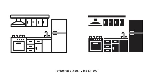 kitchen Cabinet icons in outline and fill. vector illustration for ui.