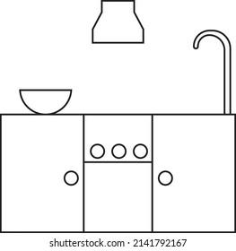 A kitchen cabinet with sink - Interior illustration 