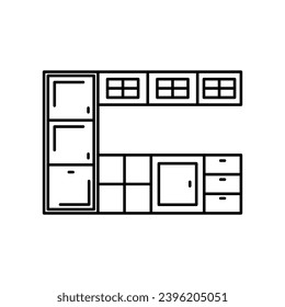 Ilustración del icono vectorial del gabinete de cocina