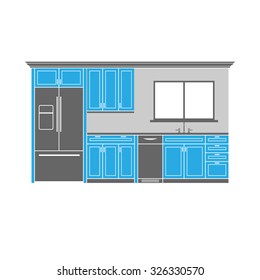 Kitchen cabinets with refrigerator , dishwasher and sink illustration