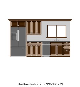 Kitchen cabinets with refrigerator , dishwasher and sink illustration