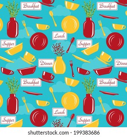 Kitchen, cafe or restaurant seamless vector pattern. Endless texture can be used for printing onto fabric and paper or scrap booking.