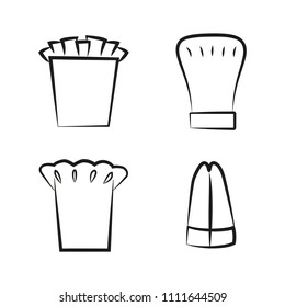 Kitchen caps, headwear items for baker, chef cook hat, restaurant worker headdress, professional hats symbols of cooking staff vector illustration.