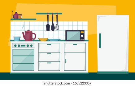 Kitchen Cartoon Vector Kitchen Background Stock Vector (Royalty Free)  1605223357 | Shutterstock