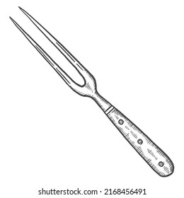 Kitchen Carving Fork Knife Isolated Doodle Hand Drawn Sketch With Outline Style