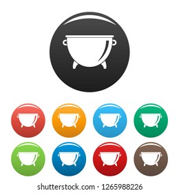 Kitchen cauldron icons set 9 color vector isolated on white for any design