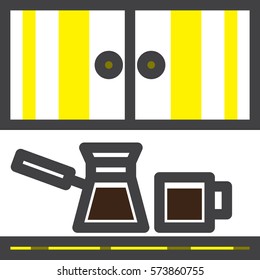 kitchen, cezve and cup, vector image, flat design