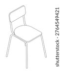 Kitchen chair - hand drawn isometric black and white vector illustration.