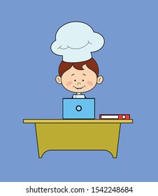 Kitchen Character Chef - Working on Laptop