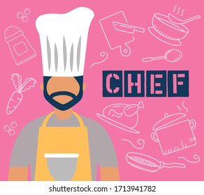 kitchen chef cooking talented vector illustration on color background 