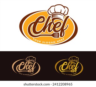 kitchen chef design with chef hat,spatula. logo,label,badge,emblem template. for restaurant, catering food logo branding business