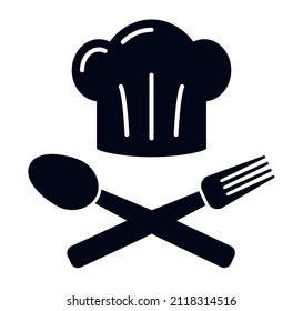 Kitchen chef hat symbol with fork and spoon logo
