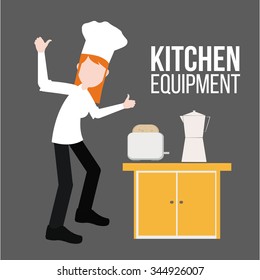 Kitchen and chef illustration over gray color background